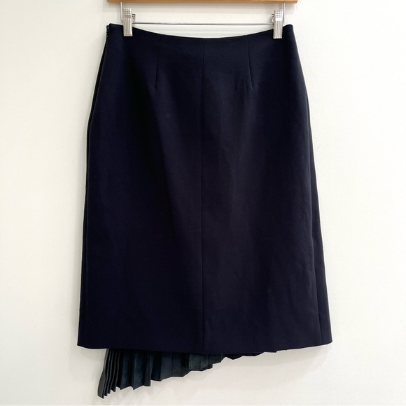 Belstaff black pleated front leather midi skirt asymmetrical size 38 US medium - Picture 5 of 12